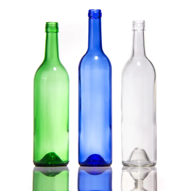 थोक पारदर्शी हरे, नीले 750Ml शराब की बोतल शराब की बोतल स्टॉक में