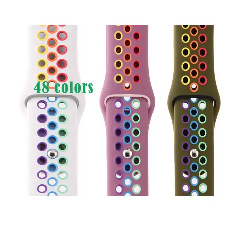 52 Colors Rainbow Soft Silicone Rubber Breathable Silicon Sport Smartwatch Smart Watch Band for Apple Watch Strap For iwatch