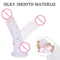 Prix d'usine – Nouveau vibromasseur fantaisie vibrant en silicone souple transparent à pois colorés 100 % étanche pour femmes