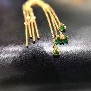 Pendientes de Cadena con Hilo de Esmeraldas de Oro Puro de 18K para Mujer, de 7.5cm, para Compromiso o Boda, Marca Xinfly - Product Image 4