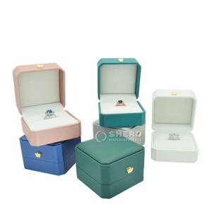 Elegant Octagonal Square Pattern Washable <b>Ring</b> <b>Box</b> with Pearl Button Velvet Lined Jewelry Storage Case for <b>Proposal</b> Gift - Product Image 3