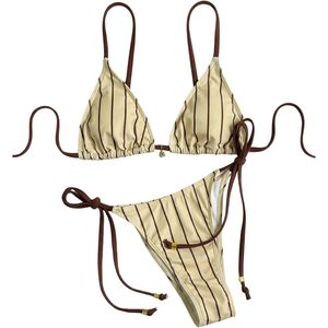 Ensemble de bikini contrasté rayé pour femme FOXA avec string et maillot de bain coquin en Spandex et Nylon extensible - Product Image 1