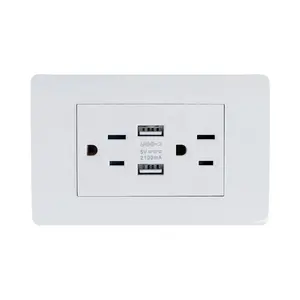 Mezeen New Product US 118-MB White PC Plate Double Wall Socket With Usb Ports 2.1A Usb Socket Outlet