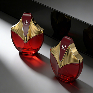 Envases de Perfume de Vidrio Personalizados de Forma Irregular en Negro y Dorado con Tapa Texturizada de Diseño Exclusivo y Embalaje de Lujo - Product Image 2