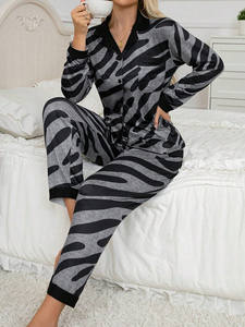 Damen-Pyjamas Bestseller Schwarzes <span class=keywords><strong>Zebra</strong></span>-Print Damen-Pyjama-Set mit Langen Ärmeln in Verschiedenen Größen Atmungsaktive Sommer-Homewear - Product Image 2