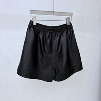 Shorts en cuir noir doux pour femmes, taille élastique, cordon de serrage, poches latérales, pantalon en cuir pour toutes les occasions décontractées au quotidien