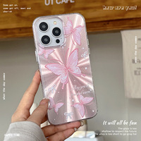 Nouvelle coque de téléphone pour iPhone 16 15 Plus 17 Pro Max, style fille, papillon rose, coque IMD, plume, gaze, aurora, laser, dos