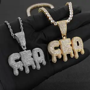 WG599 New Brass Initial Letter Charm Pendant Real Gold Plated Iced Out DIY Private Customize Name Diamond Necklace