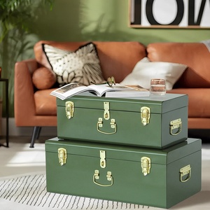 Tronco de almacenamiento verde de Navidad Tronco de metal con accesorios de bloqueo dorado claro Tronco de recuerdo - Product Image 6