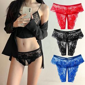 Braguitas de encaje floral con abertura frontal, bragas sin entrepierna, bragas de cobertura completa, tanga sexy, boyshorts, lencería de talla grande - Product Image 1