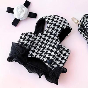 C046 Conjunto de Arnés y Correa para Mascotas de Poliéster, Falda Clásica con Diseño de Pata de Gallo, Lazo Elegante con Flores de Encaje para Perros Pequeños y Medianos - Product Image 3