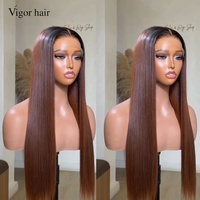 Pelucas de Cabello Humano Liso Natural SDD Vietnamita Color Marrón Ombre, Sin Pegamento, Pre-Arrancadas, Pelucas Frontales de Encaje HD 13x4