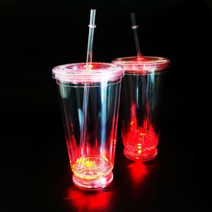 Nouveau Led Luminous Hot 16Oz Double Plastique Avec Paille Bar Atmosphère Flash Cup - Product Image 3