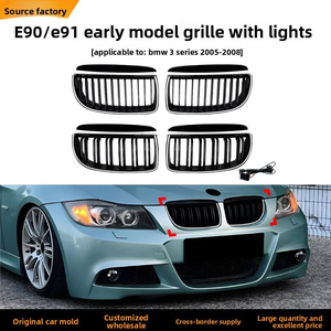 Rejilla Delantera Negra Estilo Riñón de Doble Listón de Plástico ABS para BMW Serie 3 E90 E91 2005-2008 Pre-LCI Modificación de Coche con Luz - Product Image 3