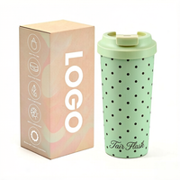 Gobelet à café personnalisé avec logo, 12 oz, à pois menthe, double paroi en acier inoxydable, isolation thermique 6-12h, couvercle rabattable anti-fuite