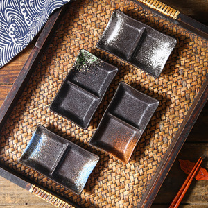 Plato de Salsa de Soja de Cerámica de Diseño Japonés Ecológico Personalizado, Forma Rectangular, Dos Compartimentos, Plato Japonés de Porcelana con Doble Compartimento - Product Image 4