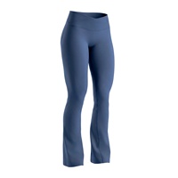 Leggings évasés sans couture DFYN pour femmes, col en V croisé, panneau invisible côtelé, spandex/nylon, longueur intégrale, pour le yoga et la remise en forme