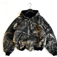 Hoodie Kamuflase Oversize 100% Katun untuk Pria, Sweatshirt Streetwear dengan Cetakan Camo Pohon Kustom, Jaket Berkerudung Berlapis, Model Crop dengan Ritsleting, Hangat