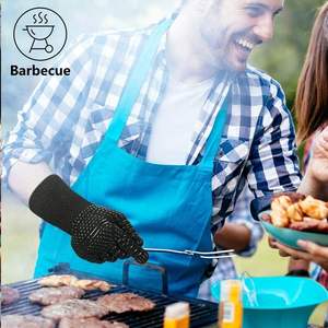 Gants résistants à la chaleur en silicone ignifugé réversibles personnalisés de BBQ pour le gril Premium - Product Image 4