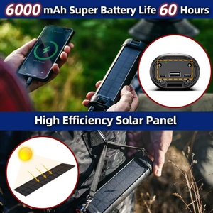 ไฟ LED ชาร์จไฟได้ สำหรับกรณีฉุกเฉิน IP65 6000mAh ชาร์จด้วยพลังงานแสงอาทิตย์ ใช้สำหรับสวน แคมป์ปิ้ง ไฟตกแต่งกลางแจ้ง ไฟกระพริบ ไฟหลอด - Product Image 3