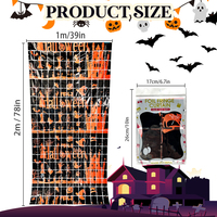 Guirlande de rideaux à franges carrées en aluminium pour Halloween, orange, thème maison hantée, fantômes, manoir effrayant, pour fenêtre et porche, exportable, pliable et réutilisable
