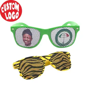 Sıcak satış promosyon parti özel Logo baskı iğne deliği Lens etiket bayrak güneş gözlüğü etiket iğne deliği gözlük