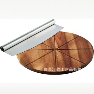 Planche à découper pour pizza en bois d'acacia, diviseur de pizza en bois massif, plateau rond pour découper la pizza en parts égales - Product Image 2