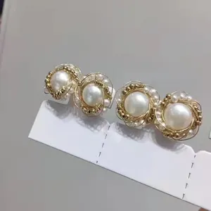 SGARIT new fashion jewelry 14k fill gold natural freshwater pearl ear studs jewelry hand make jewellery Bright light