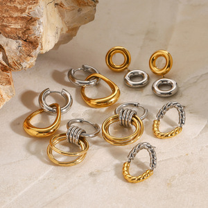 Yueli Geometric Hoop Earrings Stainless Steel Color Block Design Fashion Stud Earrings For Women - Product Image 4