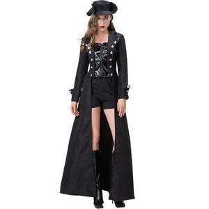 Gabardina Larga para Mujer, Estilo Medieval, Steampunk, Gótico, Disfraz para Representaciones Escénicas, Negra, Imitación de Dos Piezas, con Pantalones Cortos y Sombrero, Talla Adulto - Product Image 3