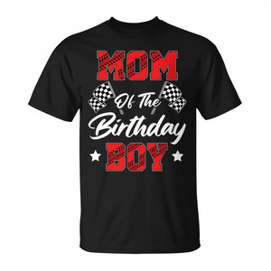 Camiseta de carreras Mom Of The Birthday Boy, color negro, para adultos, manga corta, cuello redondo, fiesta familiar - Product Image 2