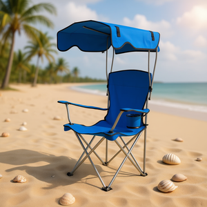 Chaise de plage pliable avec porte-gobelet, cadre métallique inclinable, chaise portable d'extérieur pour plage, piscine, pique-nique, camping - Product Image 2