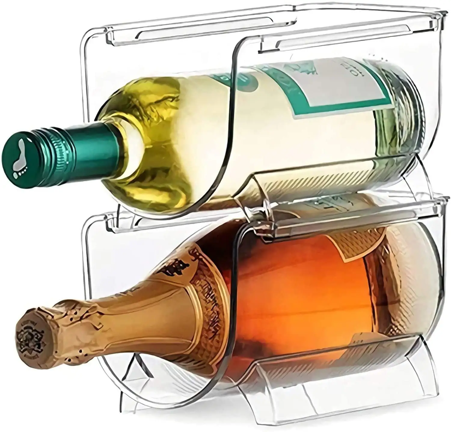 Organizador de botellas de vino, estante apilable de plástico transparente para nevera, soporte para encimeras