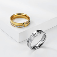 Bague de mariage pour femmes en acier inoxydable de haute qualité, sans décoloration, plaquée or 18 carats, incrustée de zircon cristal de 6 mm, pour les couples