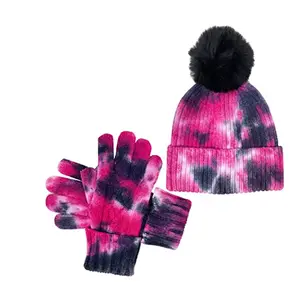 Eksklusif Beanie dengan Pom Tie Dye Topi Syal dan Beanies dan Sarung Tangan Grosir Oem