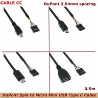50CM USB 2,0 Micro 5 pines/Mini 5 pines tipo-c macho USB hembra a 9 pines hembra 2,54 USB Header PCB placa base Cable