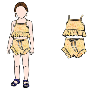 Ensemble B5 pour bébés filles, personnalisable (OEM/ODM), avec short en dentelle décontracté bio et bretelles en coton à cordon, impression personnalisée, livraison 3-7 jours - Product Image 1