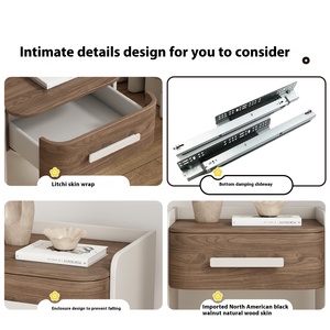Mesita de <span class=keywords><strong>noche</strong></span> de diseño minimalista moderna para dormitorio principal, mesita de <span class=keywords><strong>noche</strong></span> de color crema de laca de madera maciza de lujo de gama alta para - Product Image 5