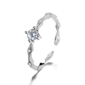 China Natural Clear Zircon Perhiasan Wanita 925 Sterling Silver Cincin Terbuka