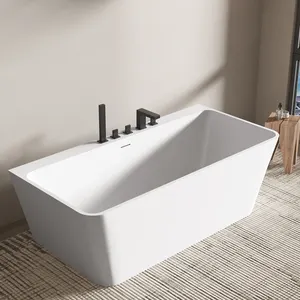 Bak mandi batu buatan Resin putih bak mandi sudut berdiri bebas permukaan padat untuk merendam terbuat dari bahan marmer tahan lama