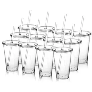 Copo bebendo plástico reutilizável 16oz Kids Custom Logo Clear Classic Tumbler com palha para suco de bebidas frias