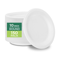 Assiettes rondes compostables et biodégradables en bagasse de canne à sucre, paquets de 50, 100, 150, rondes, anti-fuite, en pulpe