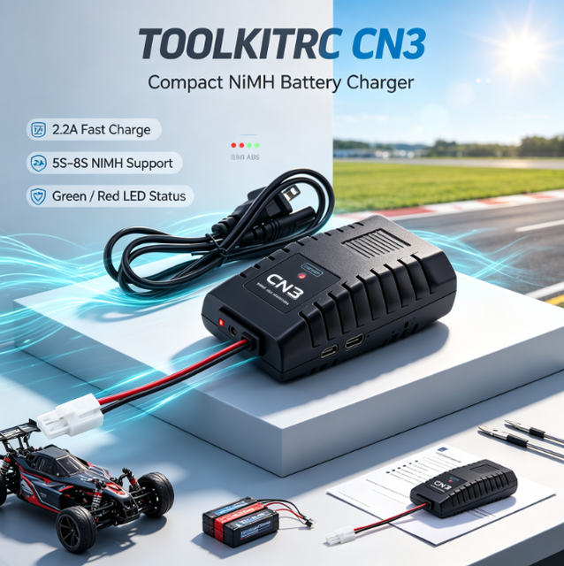 ToolkitRC CN3 20W NiMH Battery Charger 5-8S AC Balance Charger 2.2A Delta Peak Detection TAMIYA Output for RC FPV Drone