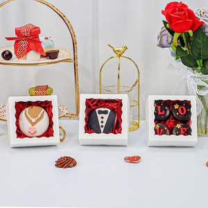 Boîtes à pâtisserie jetables romantiques, de qualité alimentaire, avec fentes, avec laminage mat - 4x4x2 pouces, mini gâteaux, sucre, <span class=keywords><strong>sushi</strong></span> pour les fêtes et les mariages - Product Image 5