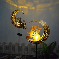 Lámpara Solar de Jardín de Hierro Forjado Moderno, Diseño de Luna, Adorno de Patio, Luz Decorativa para Exteriores