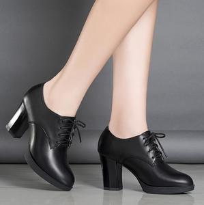 2025春秋新款单鞋高跟天鹅绒深口软底工作鞋女皮靴 - Product Image 1