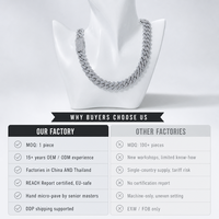 Chaîne cubaine en laiton pavée de zircone cubique de 15 mm, longueur personnalisée, bijoux hip-hop en moissanite, vente en gros
