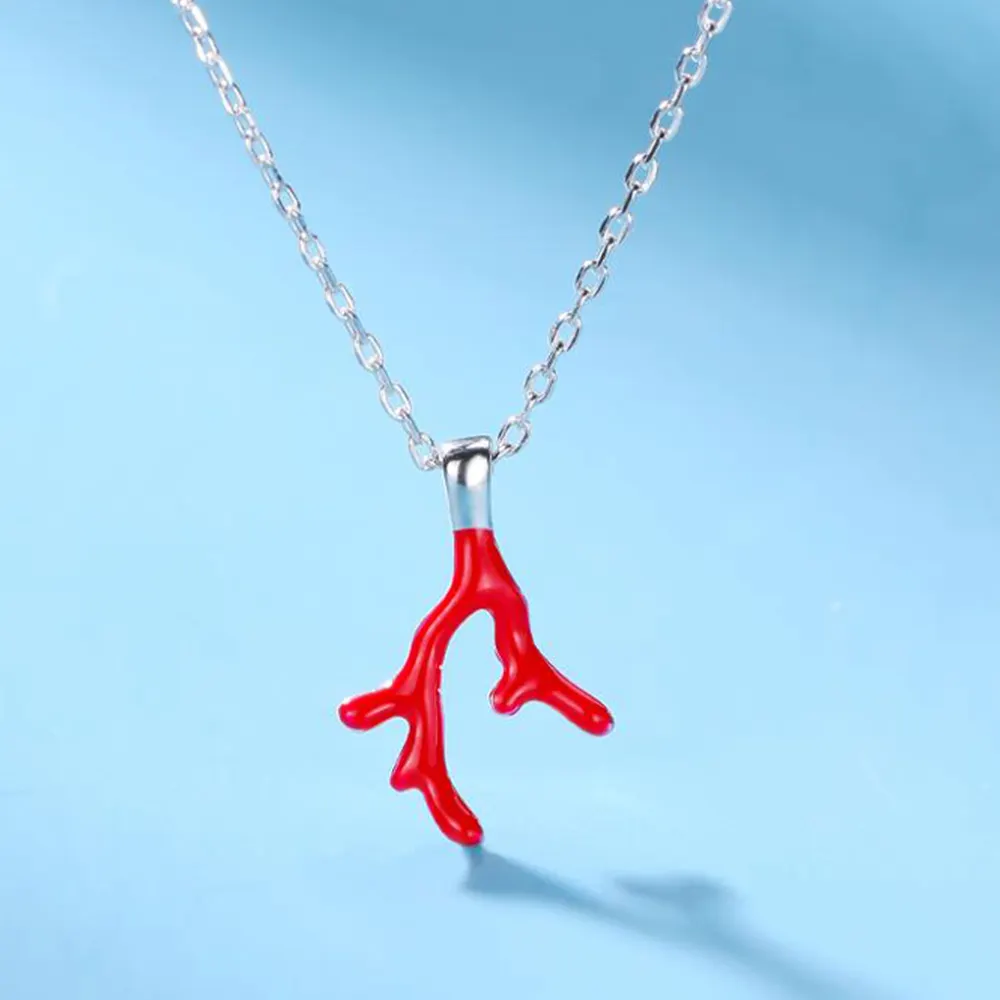Diseño de Moda de joyería de plata esterlina 925 del mar rojo Coral Collar de esmalte condecoró juwelen Collar