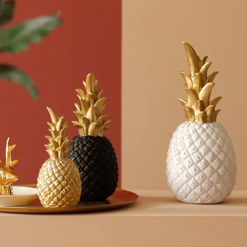 Drea Interieur Desktop Goud Ananas Luxe Hars Sculptuur Woonaccessoires Voor Woonkamer