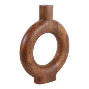 Vaso Rotondo in Legno di Mango con Dettagli in Ceramica per Soggiorno, Vaso Decorativo per Fiori, Esposizione per Ufficio, Stile Casual - Product Image 3